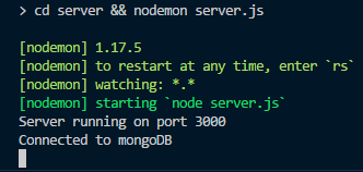 Screenshot of terminal output when running npm start